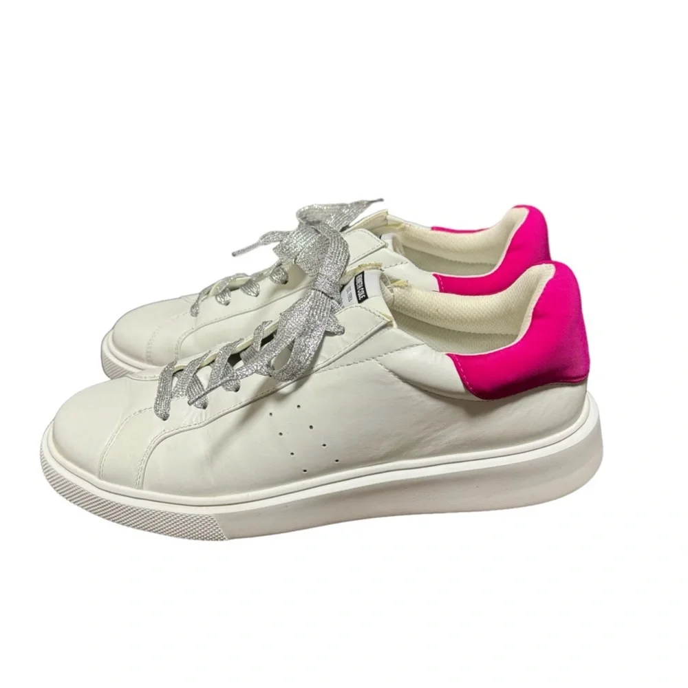 KENNETH COLE NEW YORK Womens Kam Platform Silver Lace Up White Sneakers Size 8.5